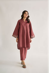 DC-2128 RUST KHADDAR 2PCS EMBROIDERED KURTA WITH TROUSER